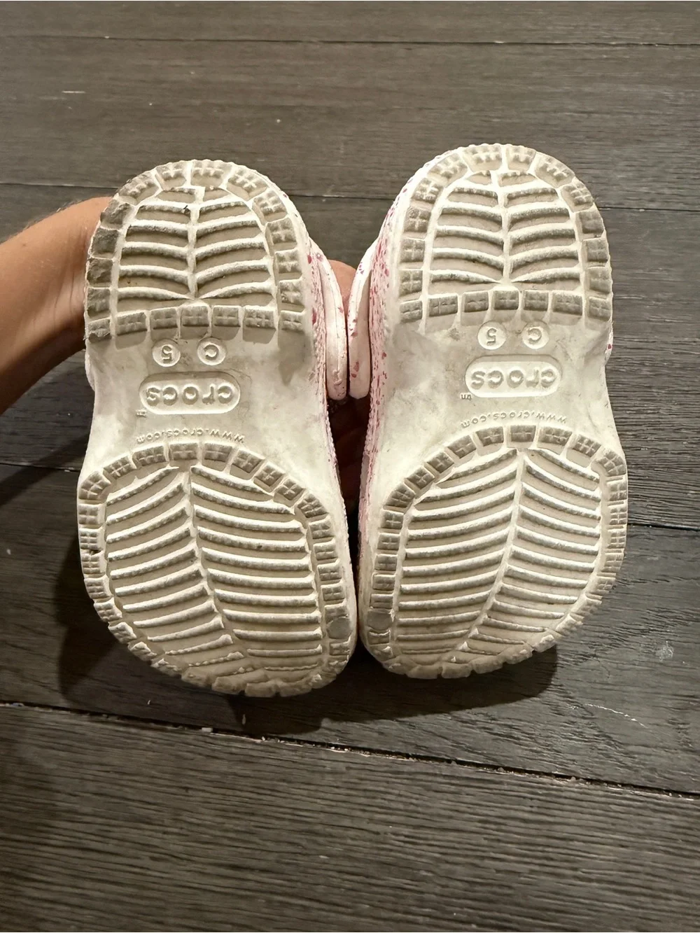 CROCS Kids White Clogs with Pink Speckle Pattern